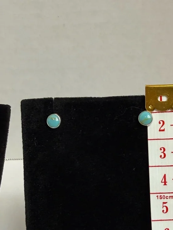 Turquoise & Sterling Silver Stud Earrings Two Pairs 5mm & 3mm - Picture 6 of 7